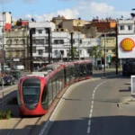 Red tram on Casablanca street