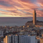 Casablanca sunset aerial view with mosque