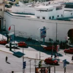 Casablanca street corner with red taxis