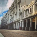 Casablanca colonial street with tram tracks